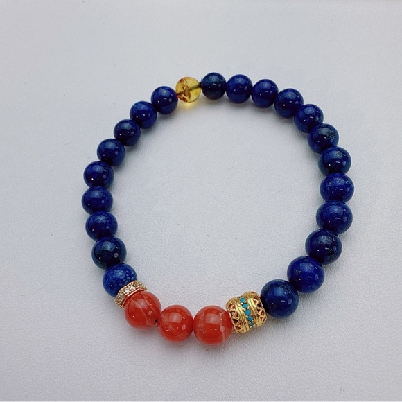 GB30 Handmade Lapis Agate Stretchable Bracelet 6.5” - Picture 5 of 5